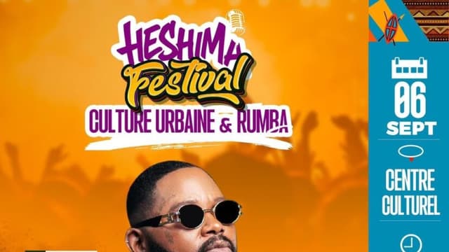 Affiche officielle du Heshima Festival montrant Ferré Gola en tête d'affiche, sous le slogan « Culture urbaine et Rumba », avec la date du 6 septembre au Centre culturel de Kinshasa.