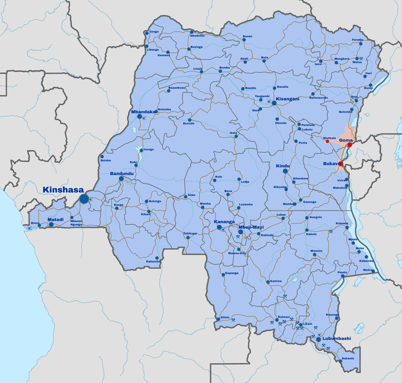 Carte du conflit dans l’est de la RDC